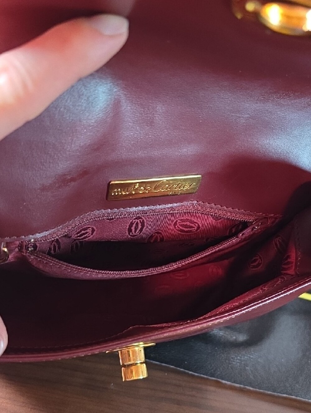 Vintage Cartier Burgundy Leather Crossbody Bag with Gold Turn-Lock - Picture 9 of 16